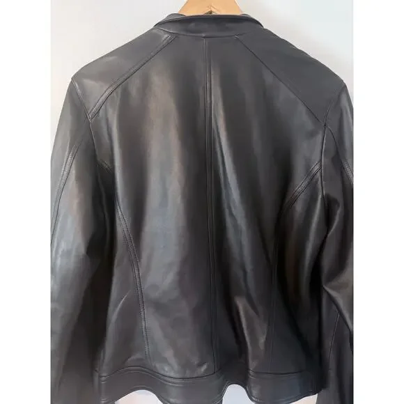PONTE VECCHIO supple black 100% leather lambskin (?) moto Italian jacket coat - Picture 8 of 12